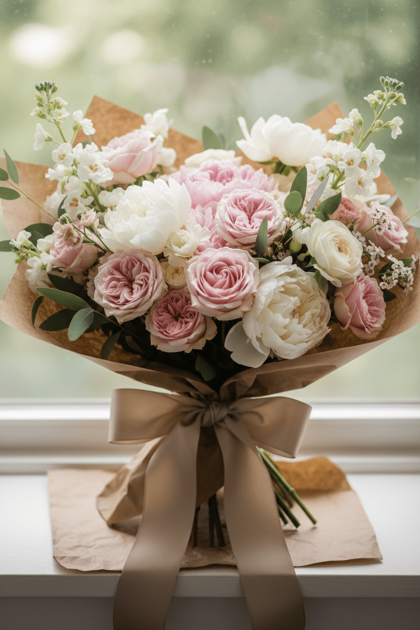 Rosie's Delight: Pink & Cream Rose Bouquet - Blossomly