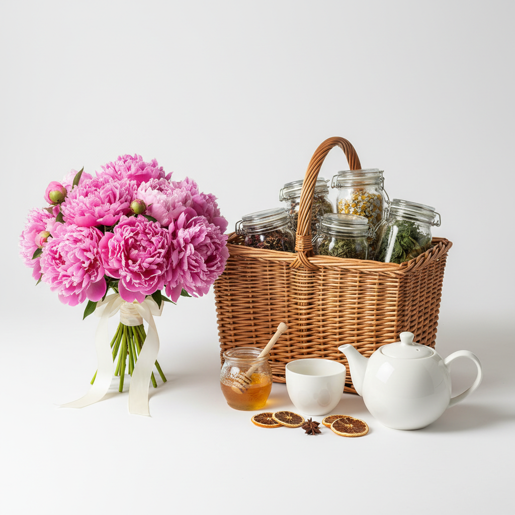 Peonies and Herbal Tea Hamper Bundle