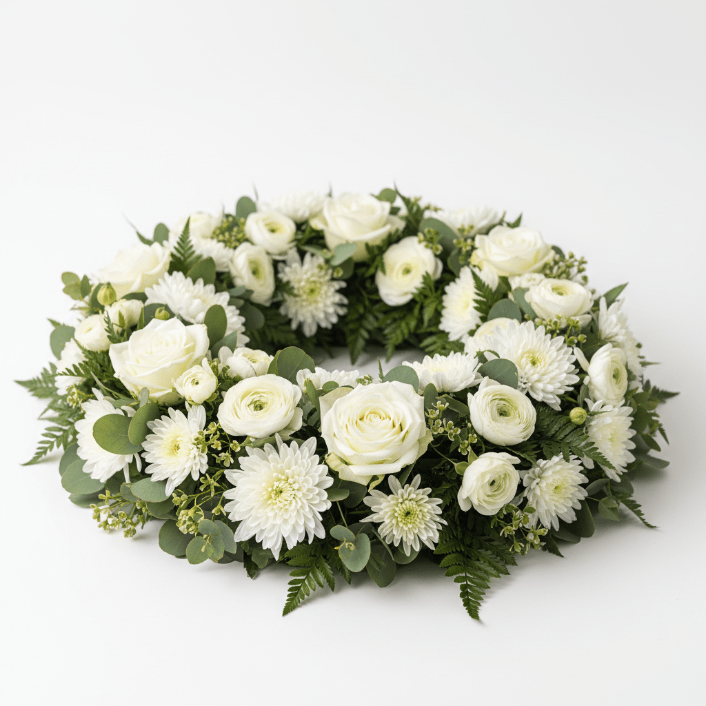 Classic White Funeral Wreath - Blossomly
