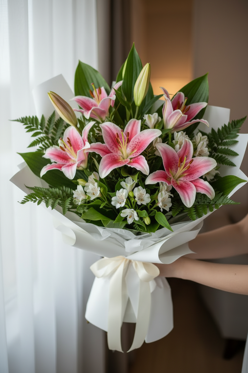 Pink Lily & Alstroemeria Bouquet – Take 2