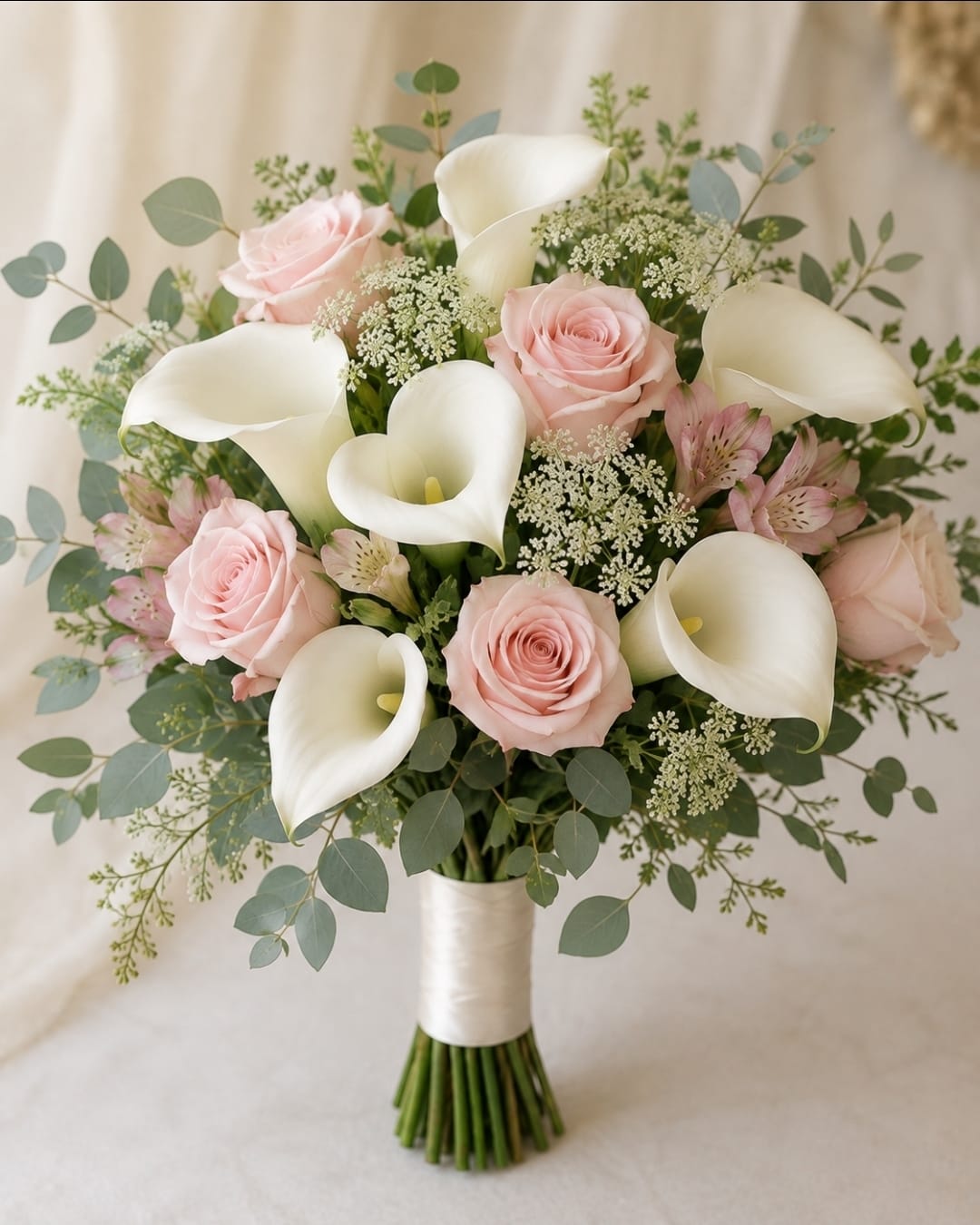 Fresh Arum Lilies and Heather Bridal Bouquet - Blossomly