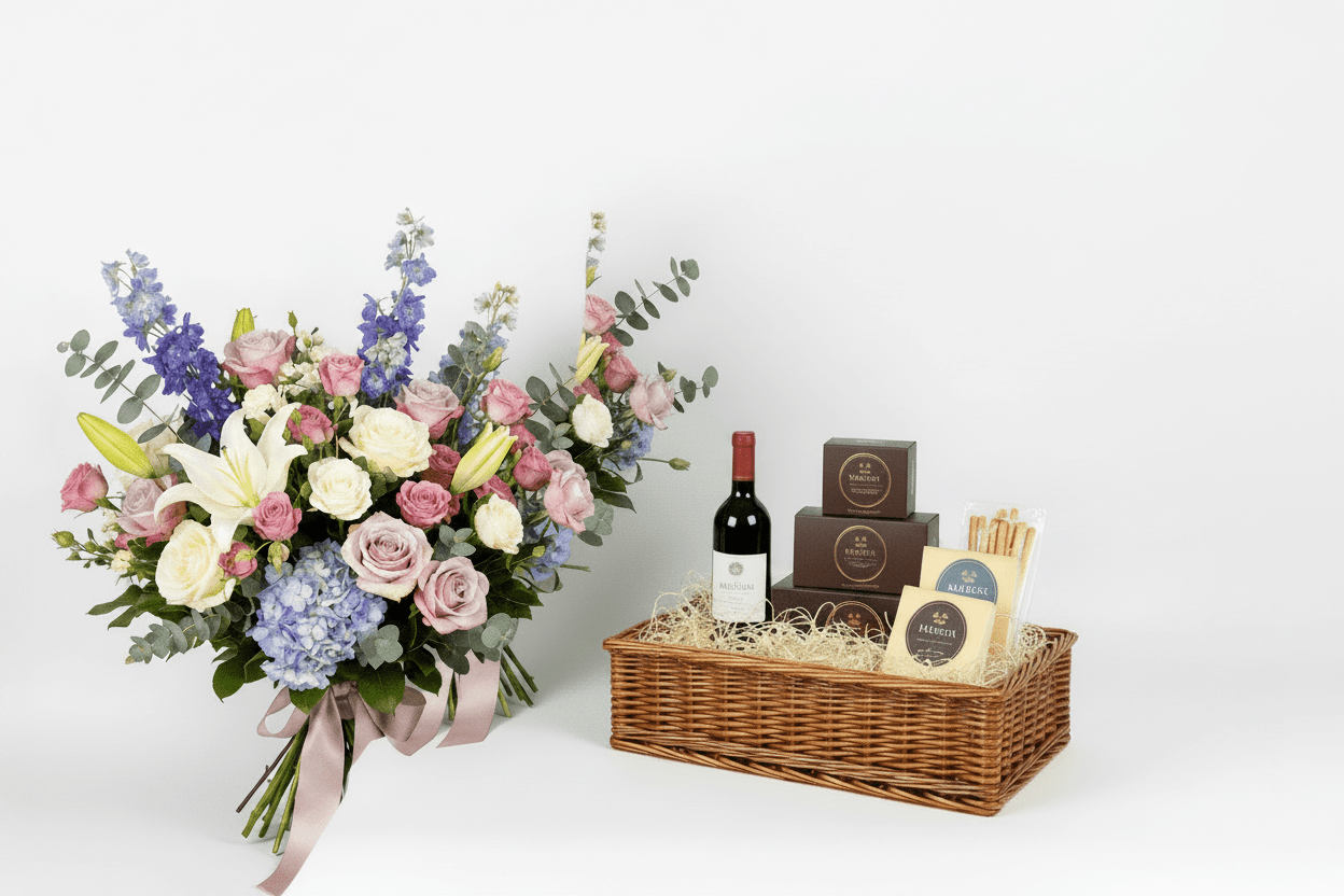 Flowers & Gourmet Hamper Bundle - Blossomly