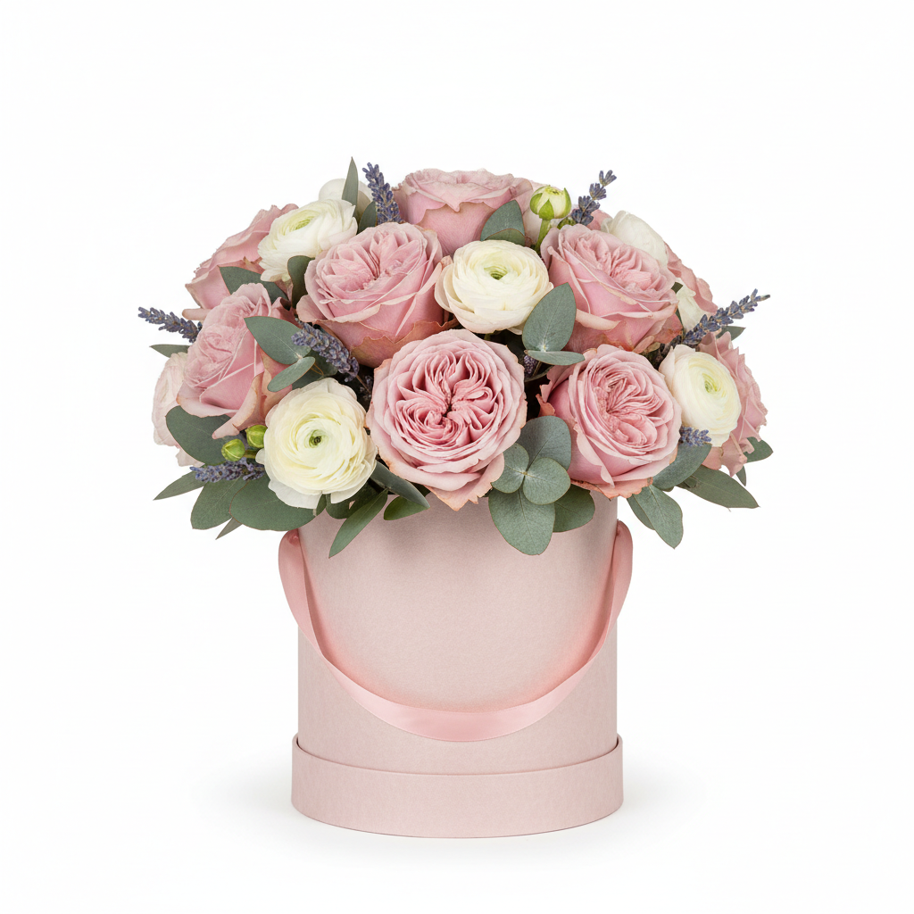 Mother's Day Luxury Hatbox with blush roses and ranunculus