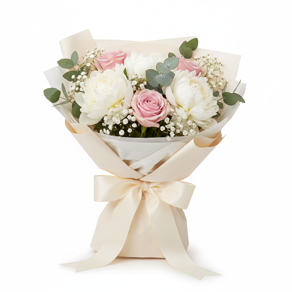Luxury New Baby Peony Bouquet with white peonies and blush roses
