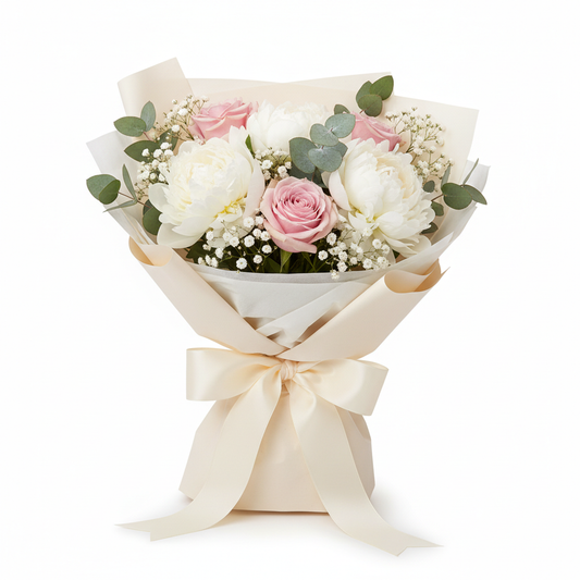 Luxury New Baby Peony Bouquet with white peonies and blush roses