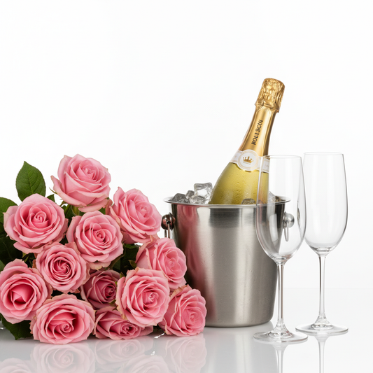 Roses and Prosecco Bundle with champagne flutes