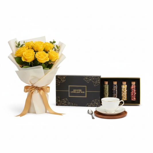 Roses and Luxury Tea Gift Bundle with ceramic teacup