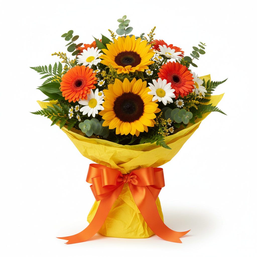 Mother's Day Sunshine Bouquet with sunflowers and orange gerberas