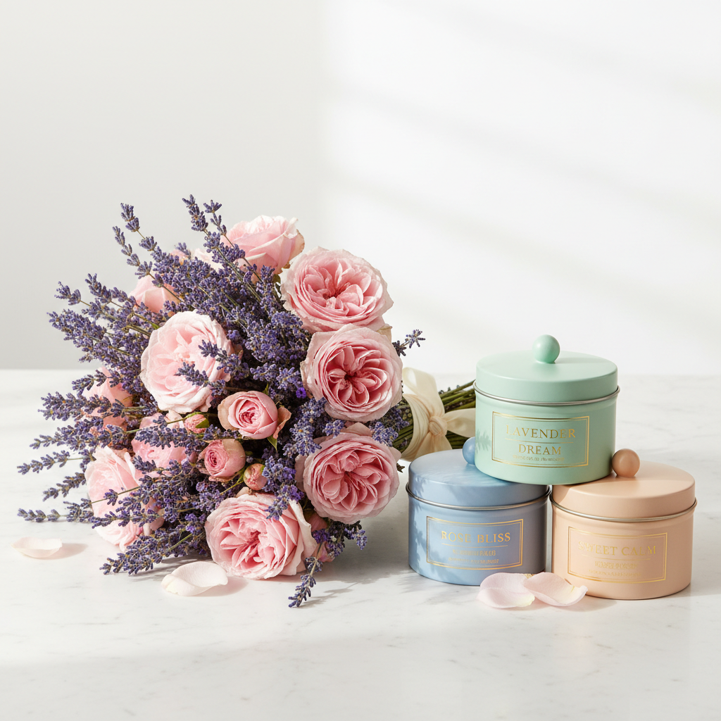 Roses and Triple Candle Gift Set