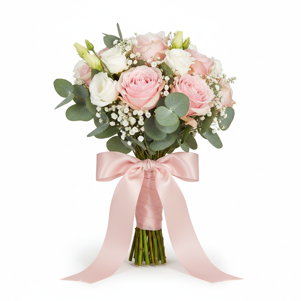 Bridesmaid Bouquet with blush pink roses and white lisianthus