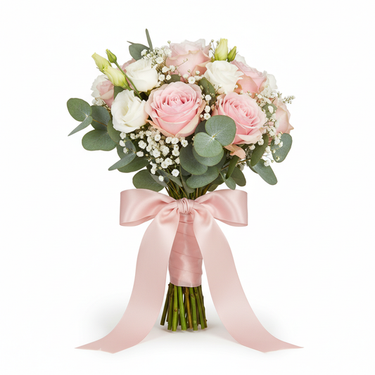 Bridesmaid Bouquet with blush pink roses and white lisianthus