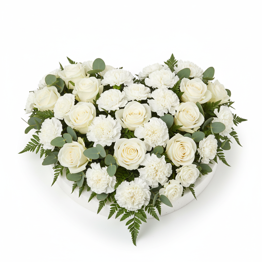 White Rose Funeral Heart tribute arrangement