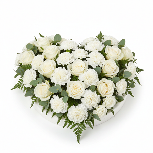 White Rose Funeral Heart tribute arrangement