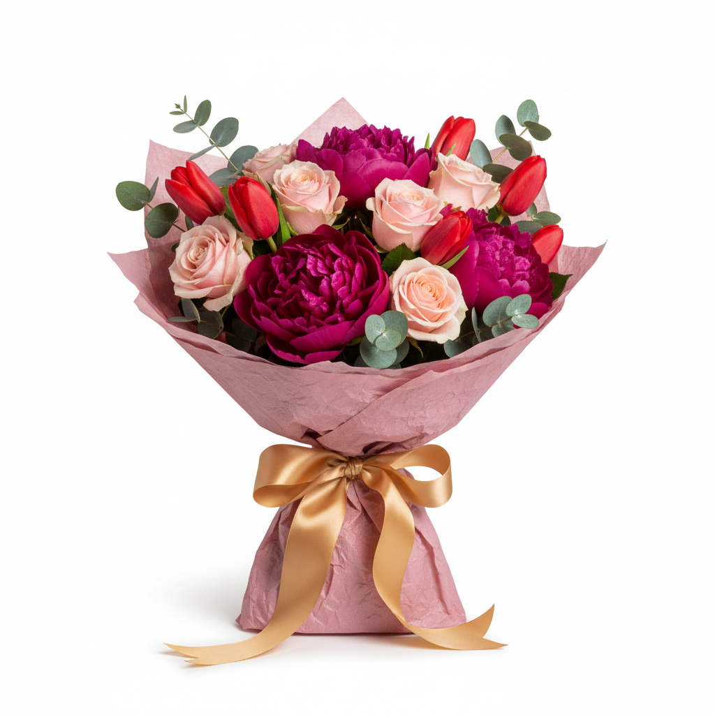 Valentine's Peony and Rose Bouquet with pink peonies and blush roses