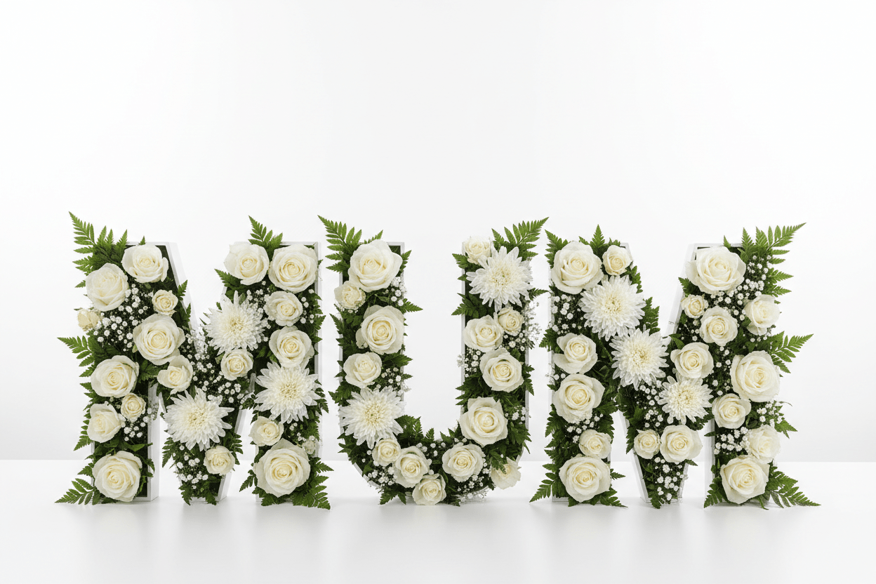 MUM Funeral Tribute — White Roses & Ferns - Blossomly
