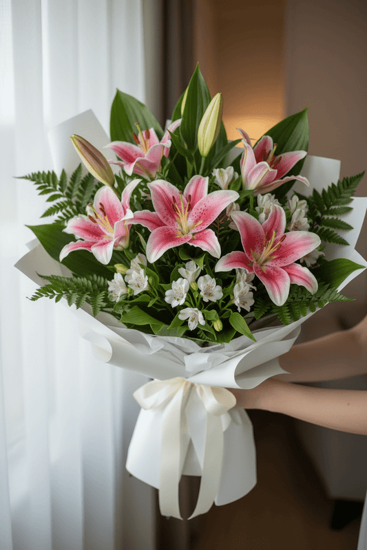 Pink Lily & Alstroemeria Bouquet - Blossomly
