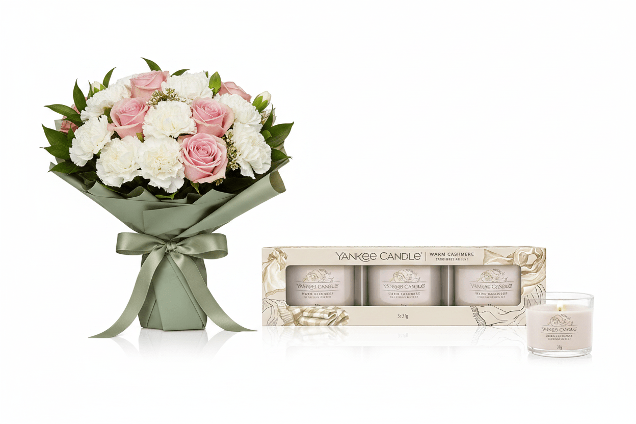 Roses & Triple Candle Gift Set - Blossomly
