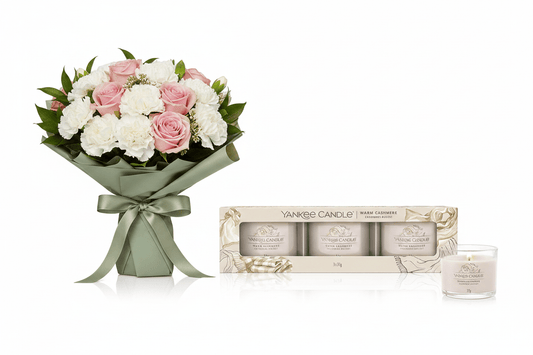 Roses & Triple Candle Gift Set - Blossomly